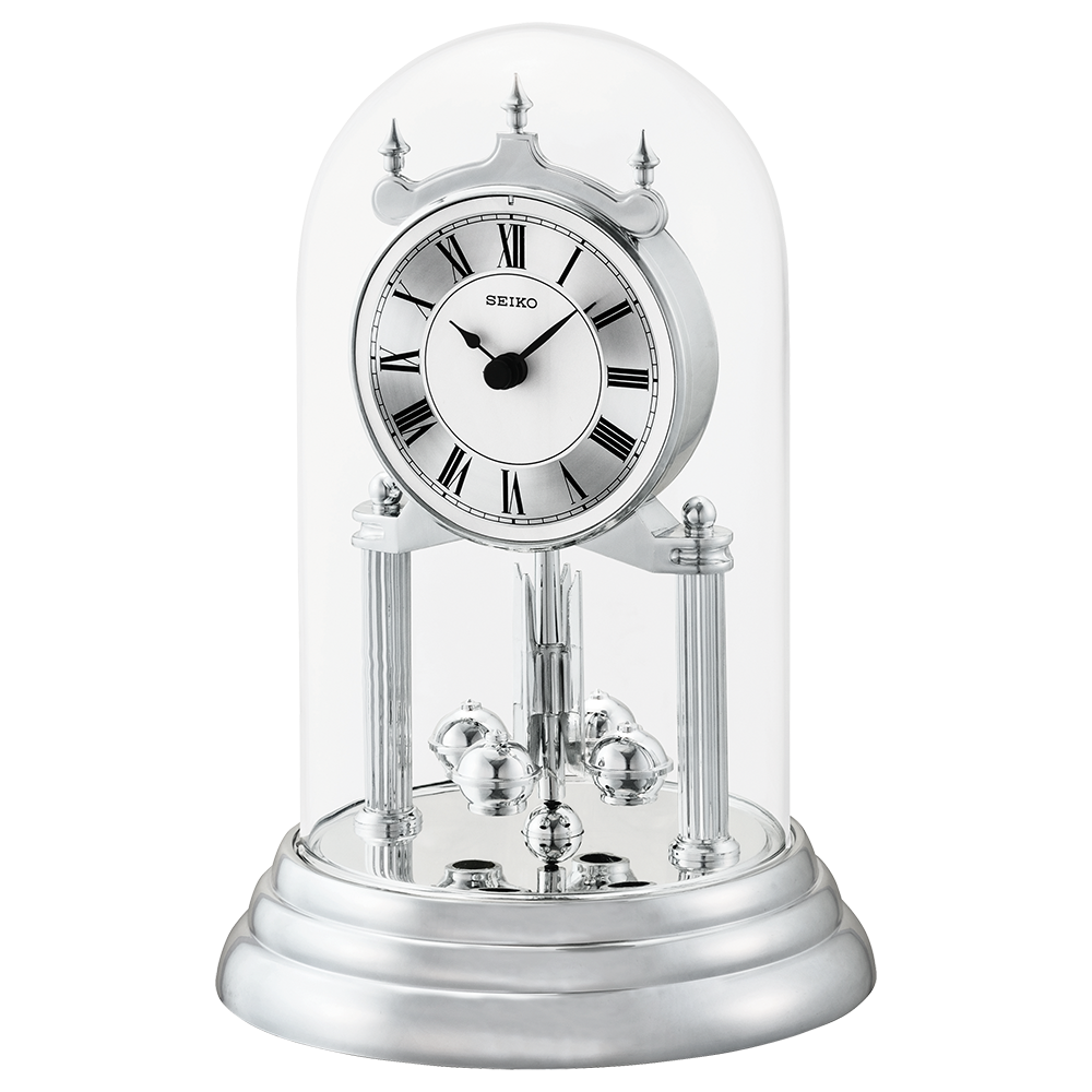 Seiko Traditional SilverColoured Glass Dome Rotating Pendulum Mantel