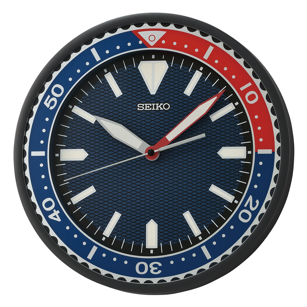 Seiko Sports Blue & Red Wall Clock with Diver Bezel Design