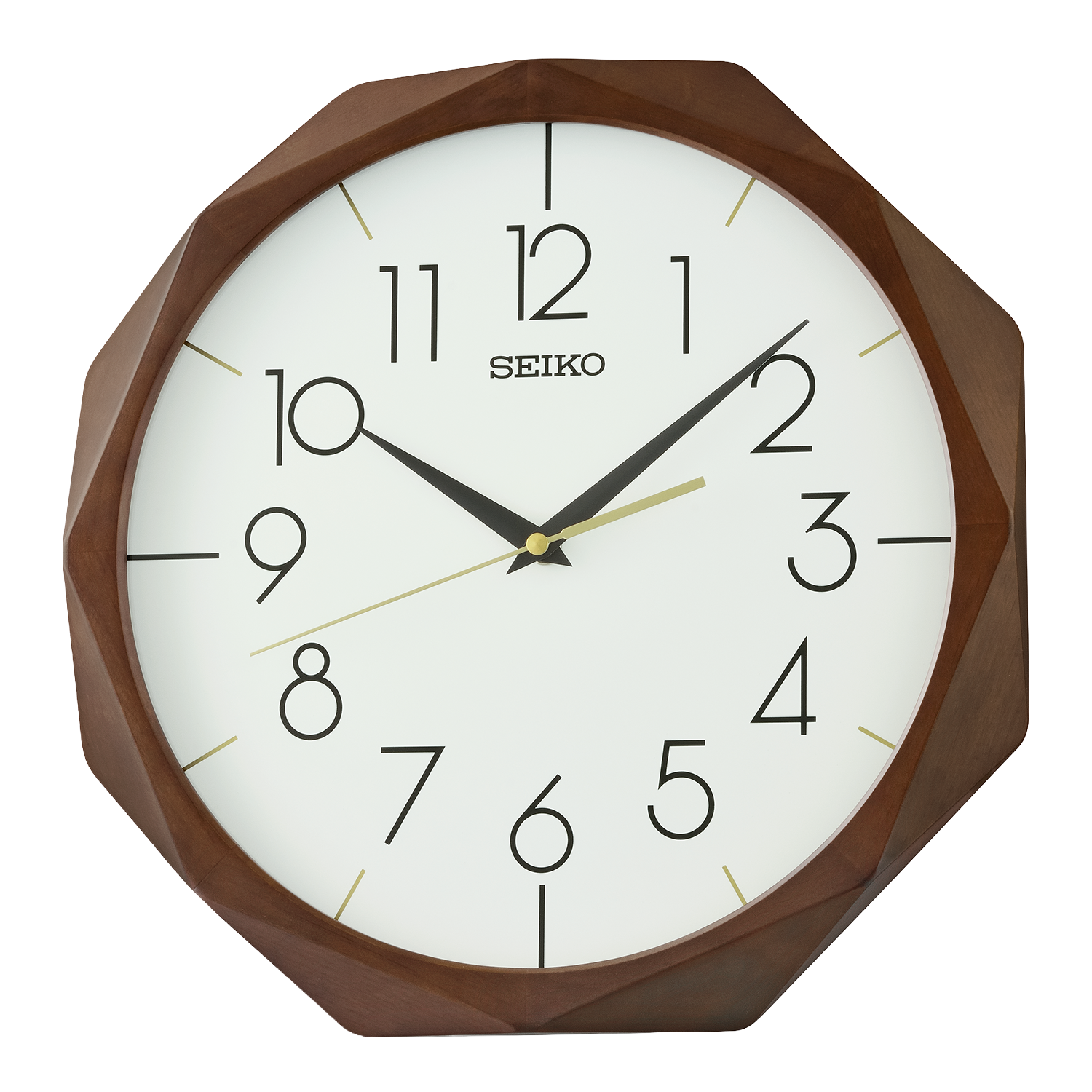 Seiko Retro Dark Brown Wooden Octagonal Wall Clock