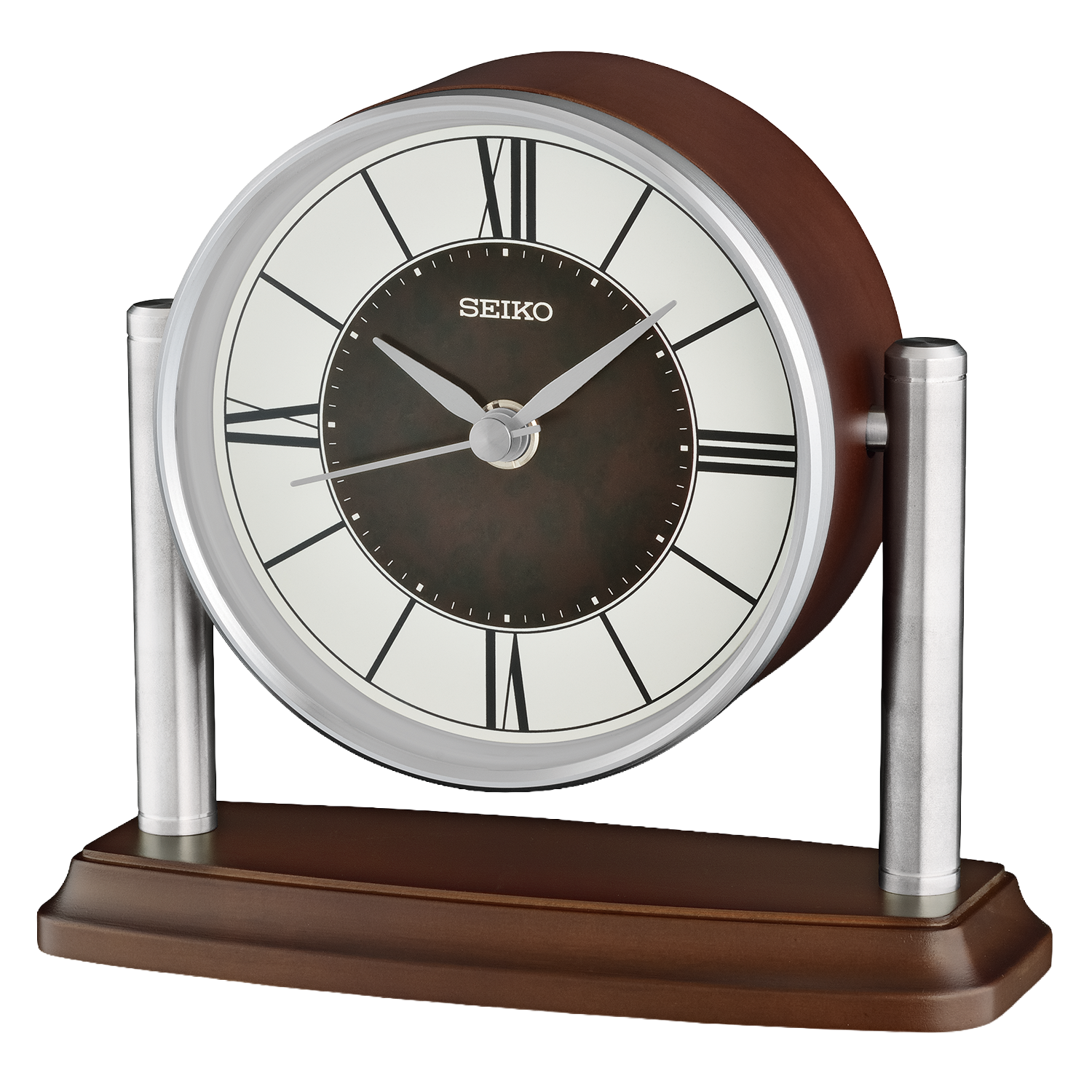 Seiko Traditional Mantel Clock in Silver-tone and Dark Brown