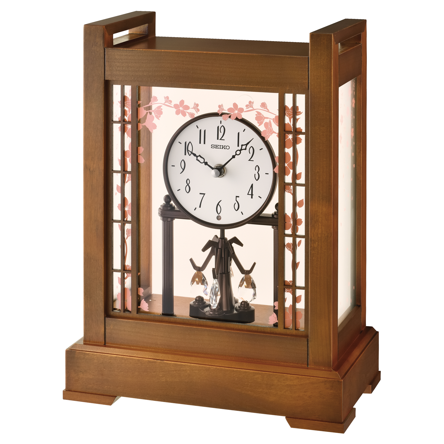 Seiko Traditional Wooden Mantel Clock with Illuminated Cherry Blossom
