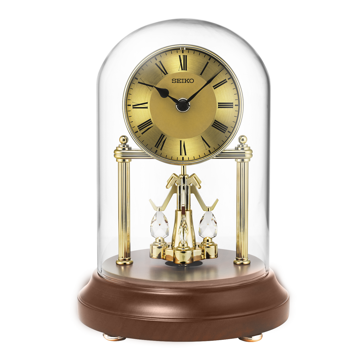 Seiko Traditional Rotating Pendulum Mantel Clock in Gold-tone and Brown